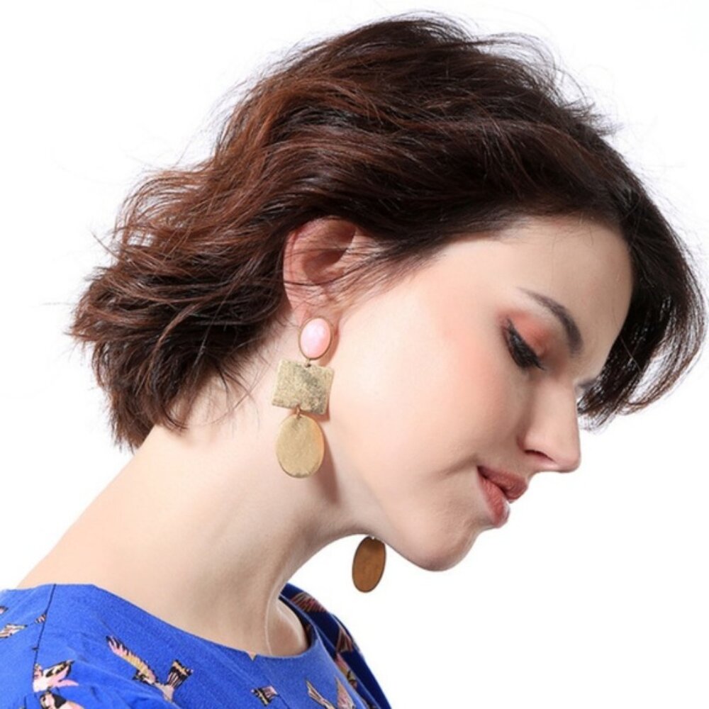 NWT Pink Blue Statement Earring Gold Birthday Gift Mom Daughter Present Aunt BFF